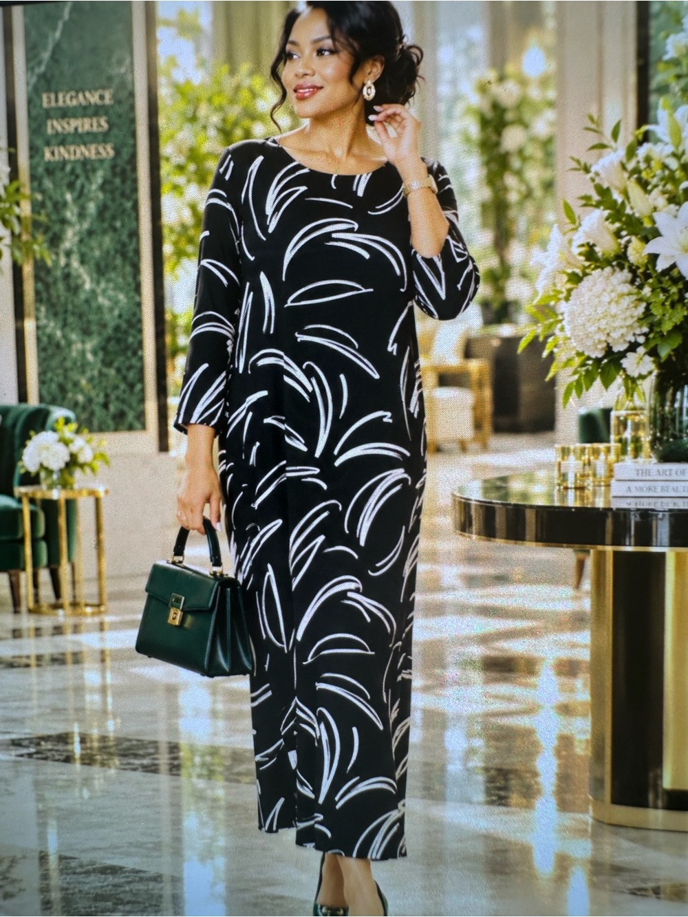 Chicos classy size 3 Black & White Abstract midi - Elegant Women's Dress